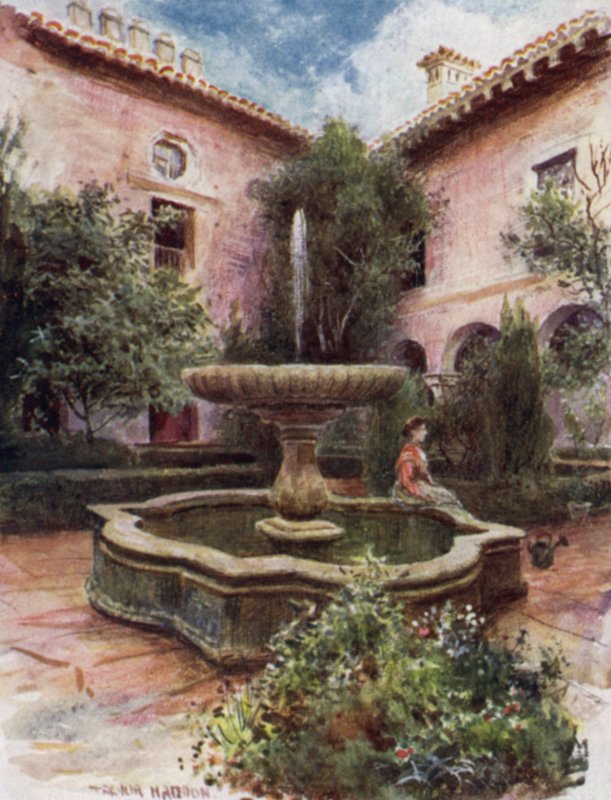 Alhambra, Daraxan puutarha (väri litho) tekijältä A. Trevor Haddon