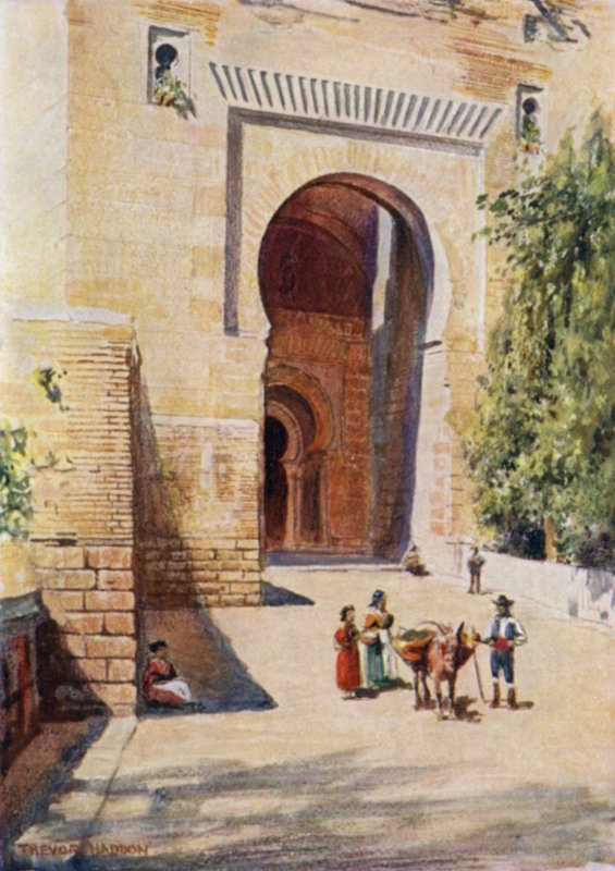 Alhambra, oikeuden portti (väri litho) tekijältä A. Trevor Haddon