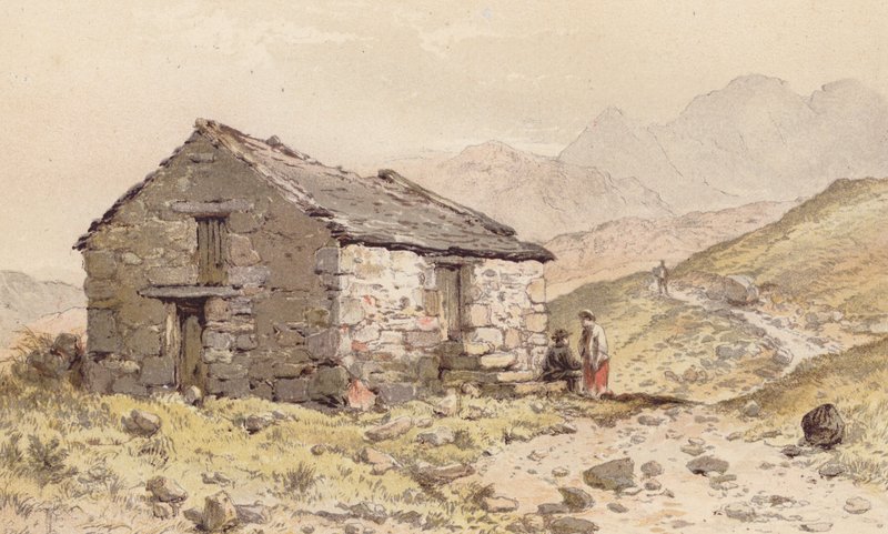 Hytti Ghorphwysfassa, Pohjois-Wales (chromolitho) (kromoliitti) tekijältä Aaron Edwin Penley