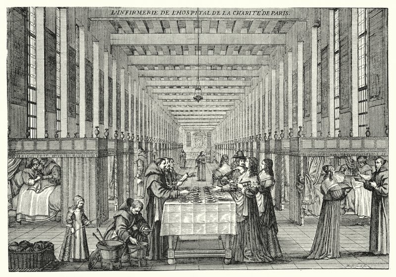 Pariisin Hopital de la Chariten sairaala (kaiverrus) tekijältä Abraham (after) Bosse
