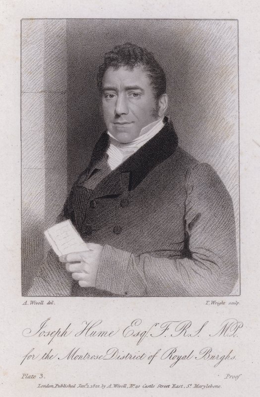 Joseph Hume, skotlantilainen lääkäri, poliitikko ja radikaali kansanedustaja (kaiverrus) tekijältä Abraham (after) Wivell