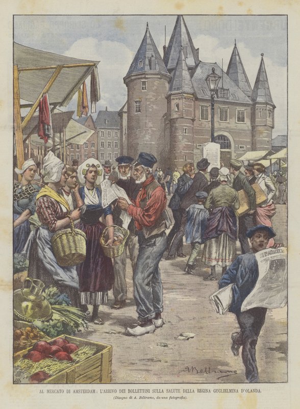 Amsterdamin torilla Queen Wilhelminian Health Bulletins saapuu Hollantiin tekijältä Achille Beltrame