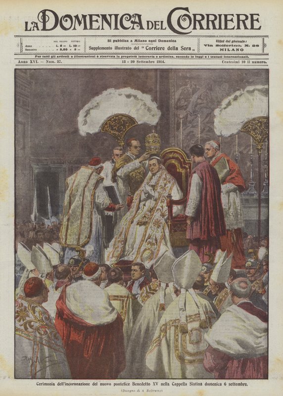 Uuden paavi Benedictus XV:n kruunajaiset Sikstuksen kappelissa sunnuntaina 6. syyskuuta tekijältä Achille Beltrame