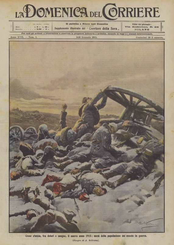 Kuten sinitia, kivun ja veren välissä, uusi vuosi 1915, puolet maailman väestöstä sodassa tekijältä Achille Beltrame