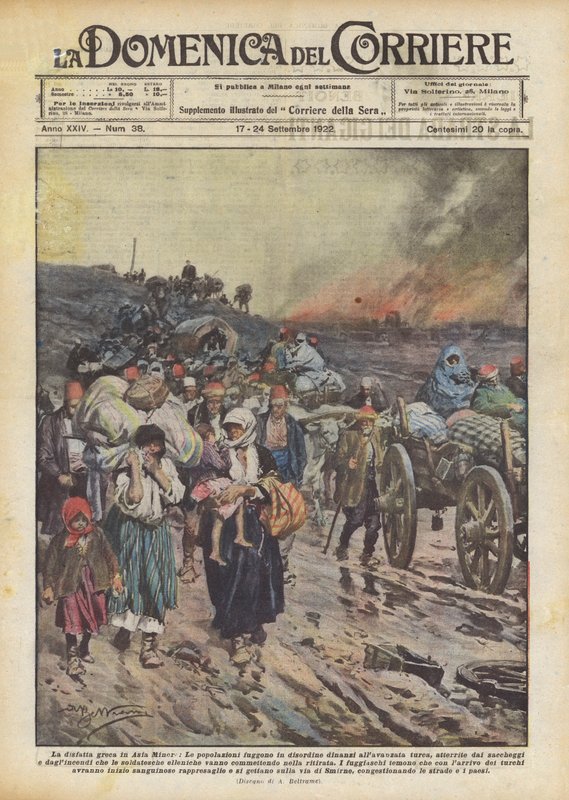 Kreikkalaiset pakenevat Smyrnasta, Kreikan ja Turkin sota (1919-22) 1922 tekijältä Achille Beltrame