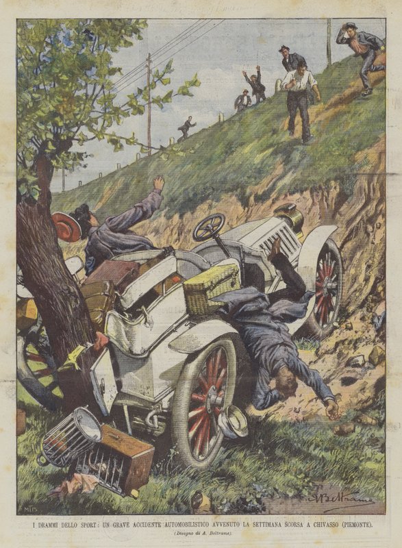 Urheiludraamat, vakava auto-onnettomuus, joka tapahtui viime viikolla Chivassossa (Piedmont) tekijältä Achille Beltrame