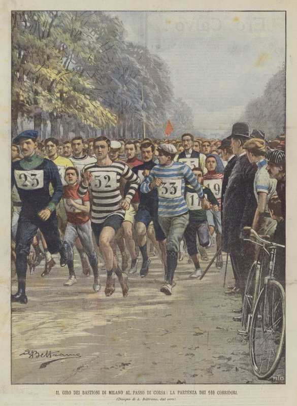 Giro dei Bastioni di Milano Passo di Corsalla, 160 juoksijan lähtö tekijältä Achille Beltrame
