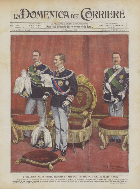 Kuningas Vittorio Emanuele III:n vala ° Senaattisalissa, Roomassa, päivänä 11 Corr tekijältä Achille Beltrame