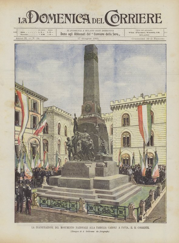 Cairolin perheen kansallismonumentin avajaiset Paviassa, nykyisenä 14 tekijältä Achille Beltrame