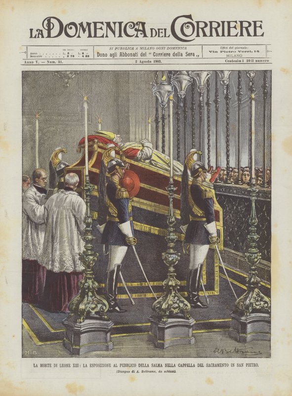 Leo XIII:n kuolema, ruumiin julkinen esittely Sakramenttikappelissa San Pietrossa tekijältä Achille Beltrame