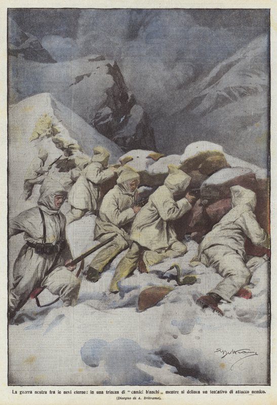 Meidän sotamme ikuisten lumien keskellä, valkoisten takkien kaivossa, kun se muotoutuu? tekijältä Achille Beltrame
