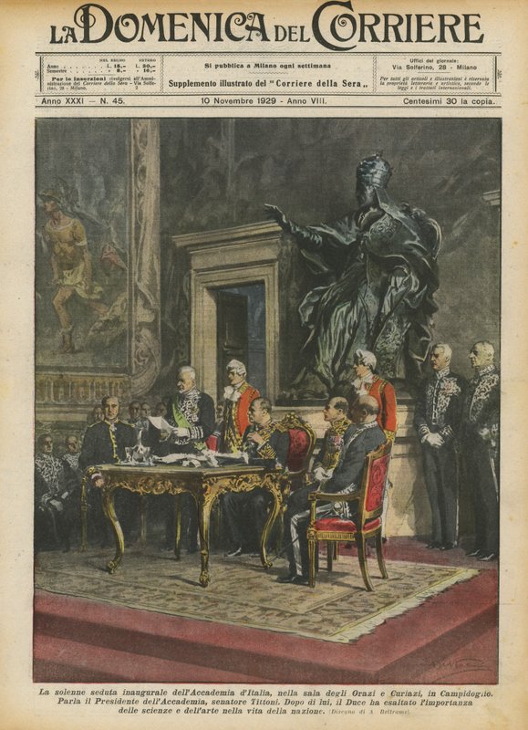 Italian Akatemian juhlallinen avajaisistunto Orazin ja Curiazin salissa Capitolissa tekijältä Achille Beltrame
