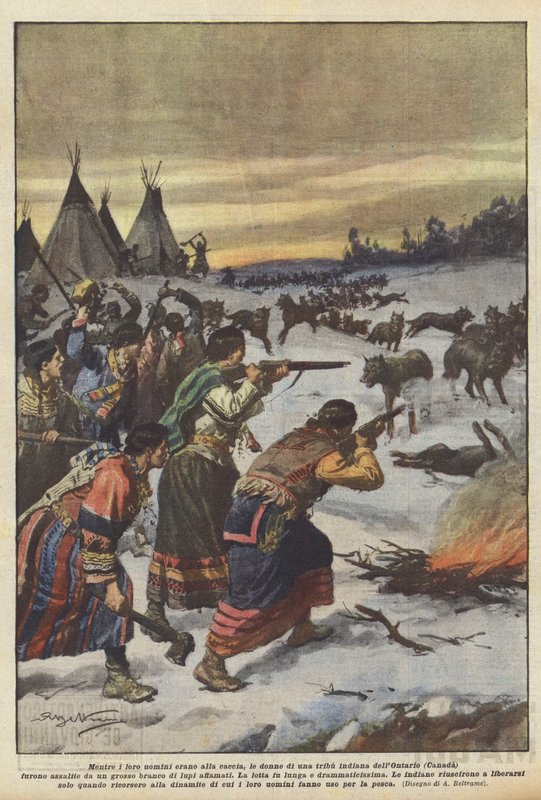 Kun heidän miehensä metsästivät, olitariolaisen intiaaniheimon (Kanada) naiset olivat? tekijältä Achille Beltrame