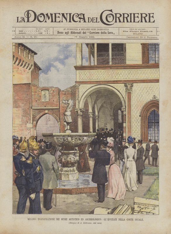 Milano, taiteellisten ja arkeologisten museoiden avajaiset, vieraita Ducal Courtissa tekijältä Achille Beltrame