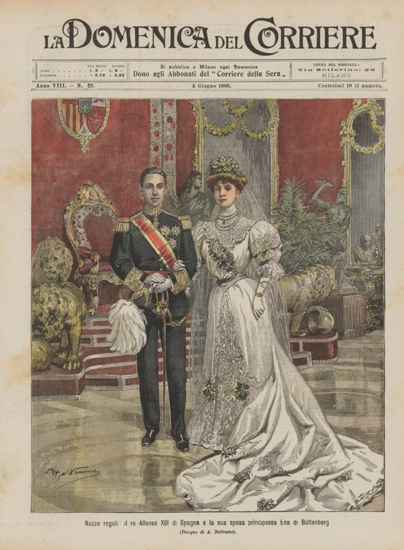 Kuninkaalliset häät, Espanjan kuningas Alfonso XIII ja hänen morsiamensa Battenbergin prinsessa Ena tekijältä Achille Beltrame