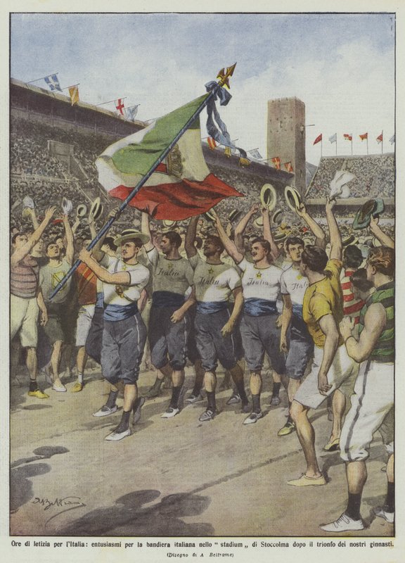 Tunteja iloa Italialle, innostusta Italian lipusta Tukholman stadionilla sen jälkeen? tekijältä Achille Beltrame