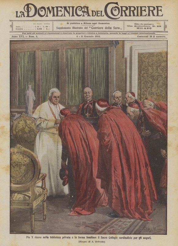 Pius X vastaanottaa Sacred College of Cardinals -yliopiston yksityis- ja perhekirjastoonsa tervehdyksenä tekijältä Achille Beltrame