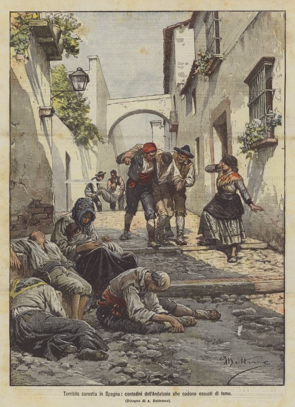 Kauhea nälänhätä Espanjassa, andalusialaiset talonpojat nääntyivät nälästä tekijältä Achille Beltrame