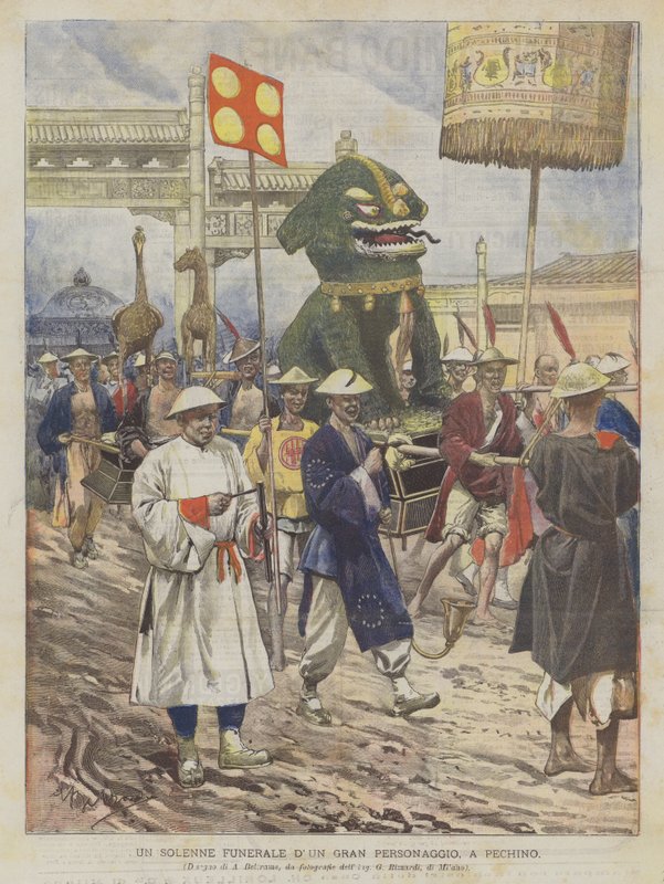 Suuren ihmisen juhlalliset hautajaiset Pekingissä tekijältä Achille Beltrame