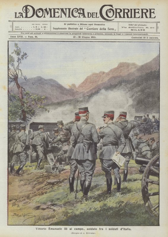 Vittorio Emanuele III kentällä, sotilas Italian sotilaiden joukossa tekijältä Achille Beltrame