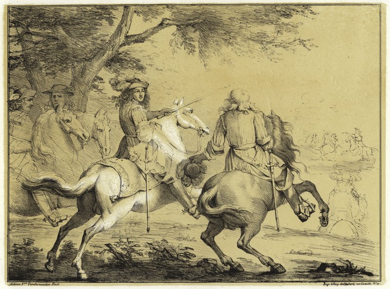 Kuningas Ludvig XIV Espanjan armeijan tappiossa Bruggen kanavan lähellä vuonna 1667 tekijältä Adam Frans van der Meulen