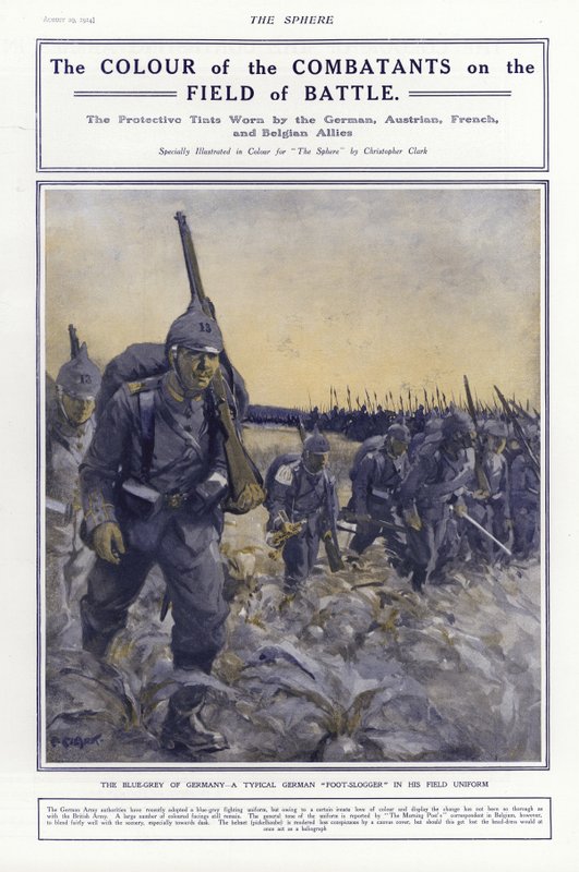 Saksalainen jalkaväki kenttäpuvussa, ensimmäinen maailmansota, 1914 tekijältä Addison Thomas Millar