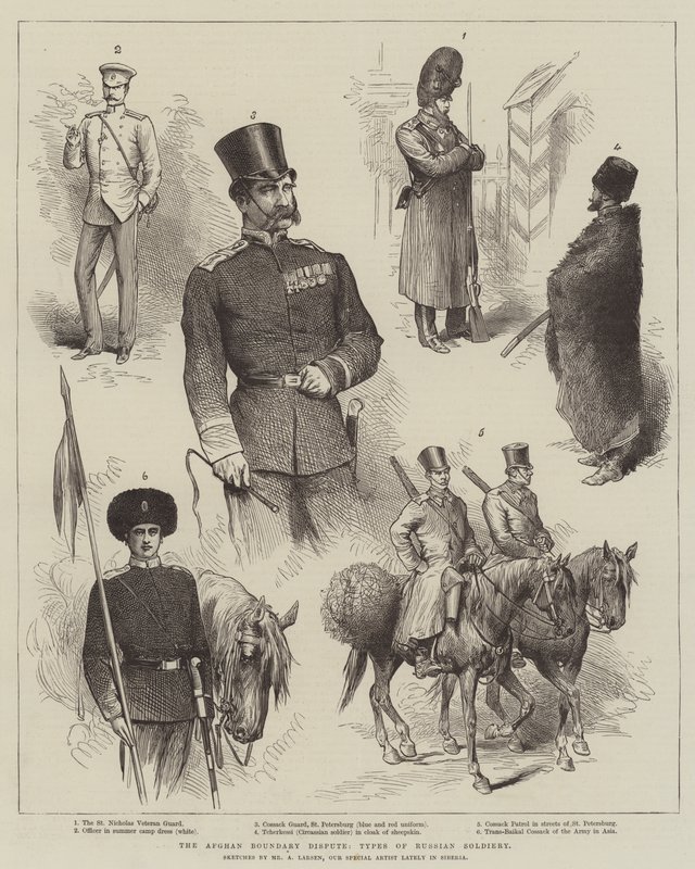 Afganistanin rajakiista, venäläisten sotilaiden tyypit tekijältä Adolf Alfred Larsen