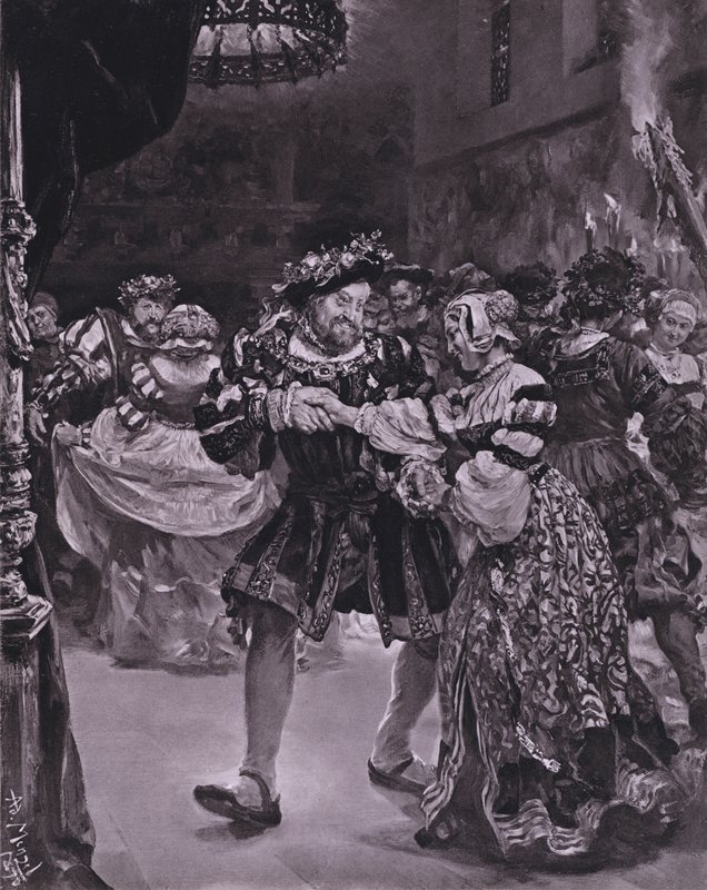 Kohtaus Shakespearen kuningas Henry VIII:sta (I näytös, kohtaus 4) (litho) tekijältä Adolph Friedrich Erdmann von (after) Menzel
