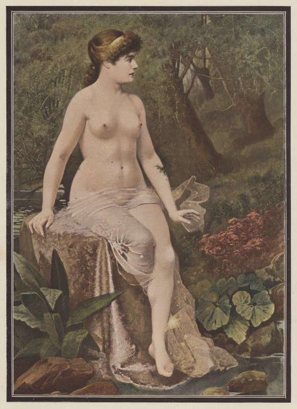 Nainen istuu maaseudulla (väri litho) tekijältä Adolphe Frederic Lejeune