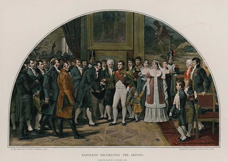 Napoleon koristelemassa taiteilijoita tekijältä Adolphe Yvon