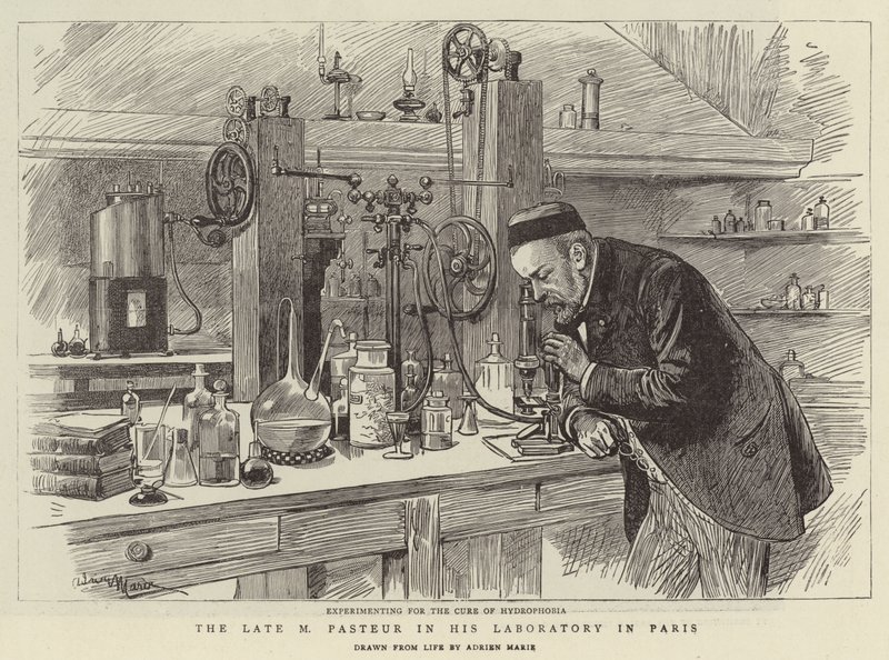 Myöhäinen M Pasteur laboratoriossaan Pariisissa tekijältä Adrien Emmanuel Marie