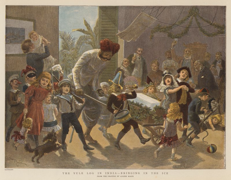 Yule Log in India, Bringing in the Ice (chromolitho) tekijältä Adrien Emmanuel Marie
