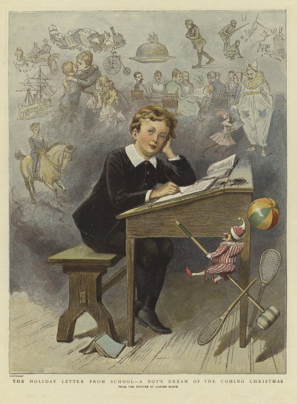 Lomakirje koulusta (väri litho) tekijältä Adrien Emmanuel (after) Marie