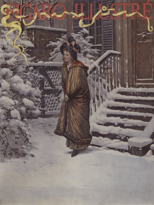 Premiere Neige (Ensilumi). Le Figaro Illustre -lehden kansi, tammikuu 1894. tekijältä Adrien Moreau