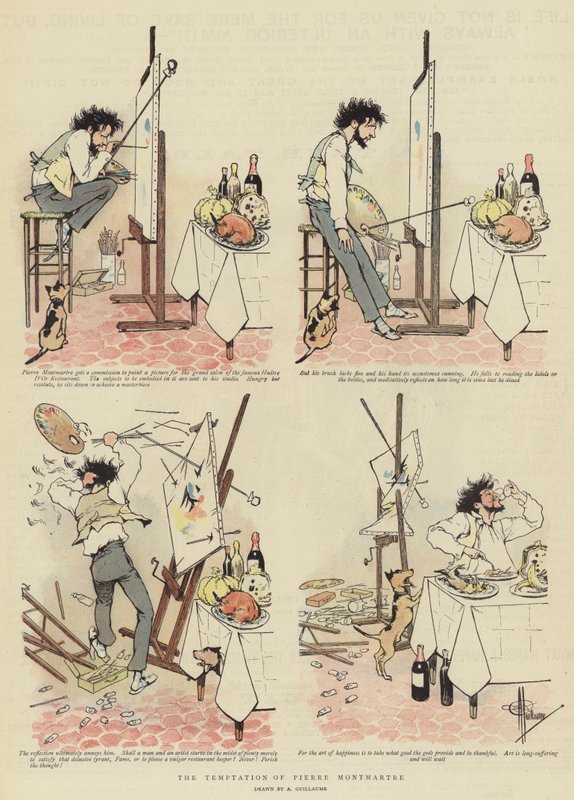 Pierre Montmartren kiusaus (chromolitho) tekijältä Albert Guillaume