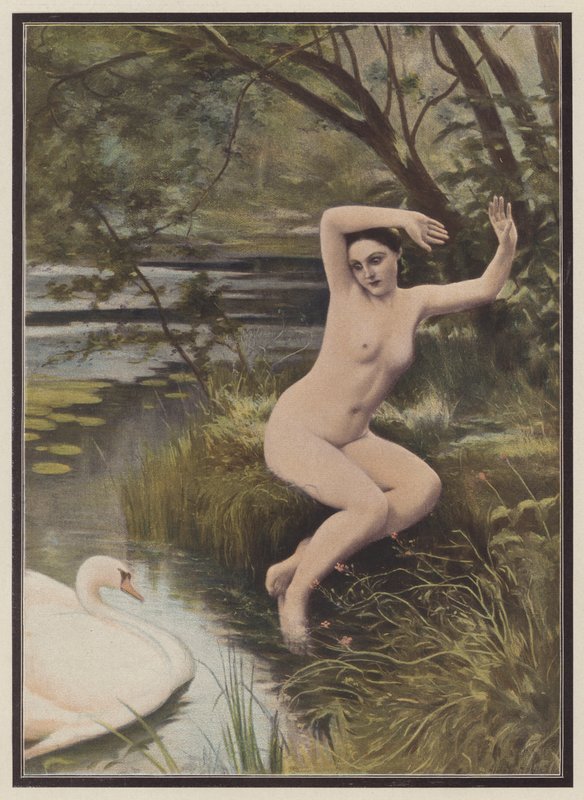 Leda, Spartan prinsessa kreikkalaisesta mytologiasta (väri litho) tekijältä Albert (after) Aublet