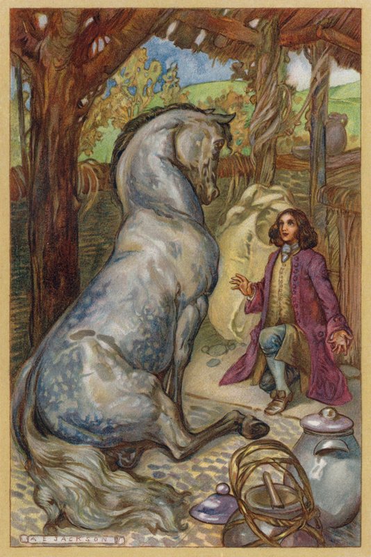 Houyhnhnm keskusteli ihmiskunnasta Gulliverin kanssa (chromolitho) tekijältä Albert Edward Jackson