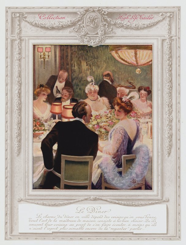 Belle Epoque Paris, Muodikas nainen illallisella (väri litho) tekijältä Albert Guillaume