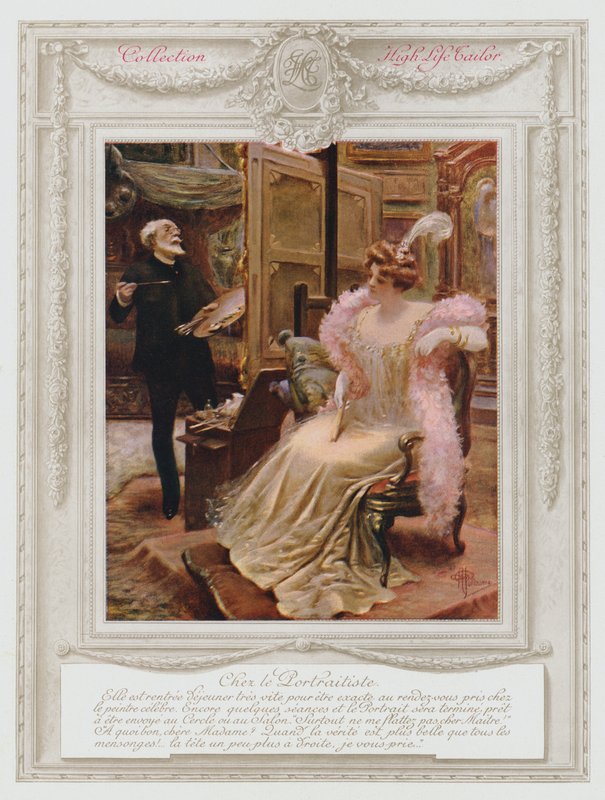 Belle Epoque Paris, Muodikas nainen maalaamassa muotokuvansa (värilitho) tekijältä Albert Guillaume