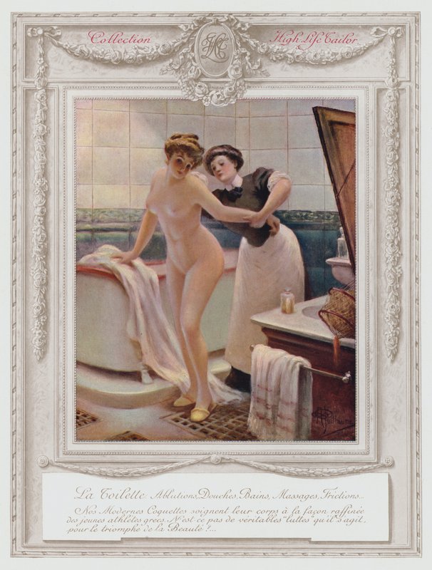 Belle Epoque Paris, muodikas nainen kylpemässä tekijältä Albert Guillaume