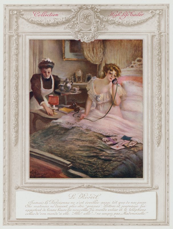 Belle Epoque Paris, Muodikas nainen heräämässä (väri litho) tekijältä Albert Guillaume