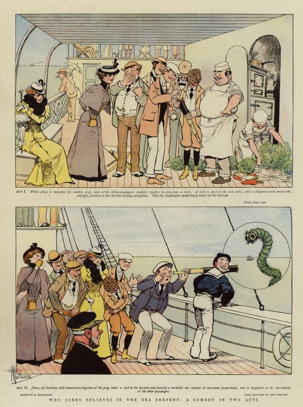Miksi Jones uskoo merikäärmeeseen, komedia kahdessa näytöksessä (chromolitho) tekijältä Albert Guillaume
