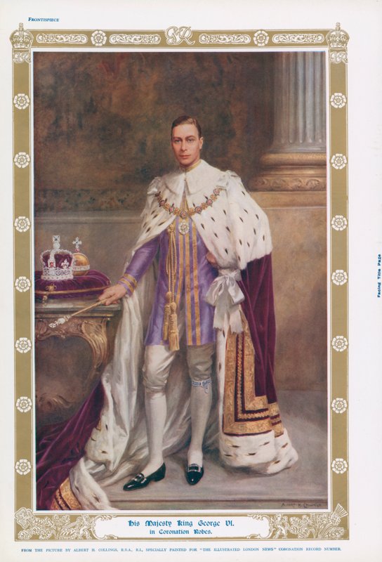 Kuningas Yrjö VI kruunausvaatteissaan (väri litho) tekijältä Albert Henry (after) Collings