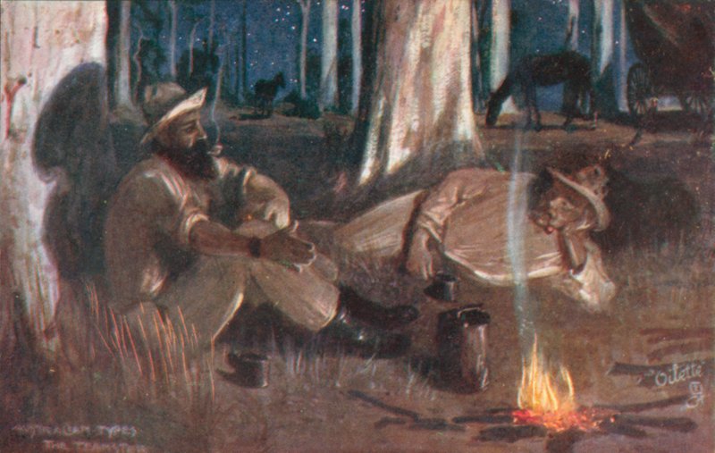 Australialaiset tyypit: Teamster (värilitografia) tekijältä Albert Henry Fullwood