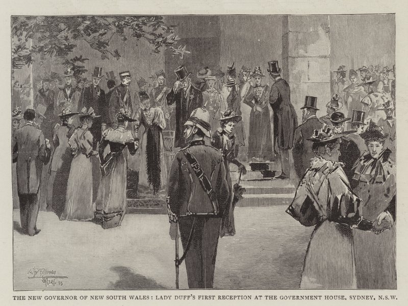 Uuden Etelä-Walesin uusi kuvernööri, Lady Duffin ensimmäinen vastaanotto hallituksen talossa, Sydney, Uusi Etelä-Wales tekijältä Albert Henry Fullwood