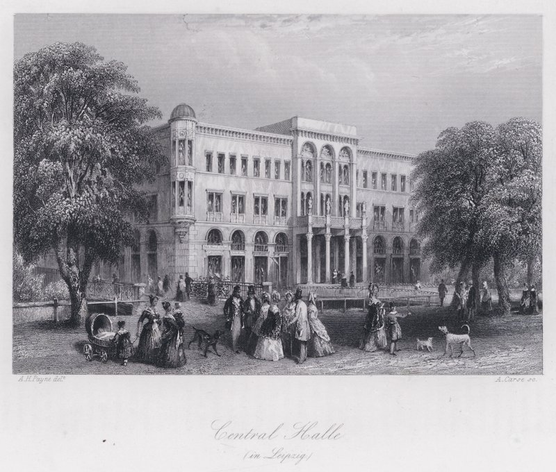 Hallen keskusta, Leipzig (kaiverrus) tekijältä Albert Henry Payne