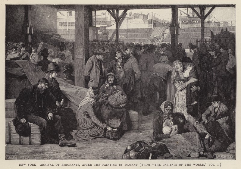 New York - Maahanmuuttajien saapuminen (litho) tekijältä Albert Pierre Dawant