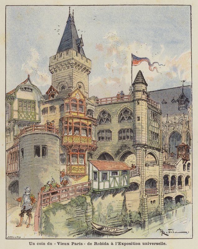 Robidas Old Parisin kulma Exposition Universellessa tekijältä Albert Robida