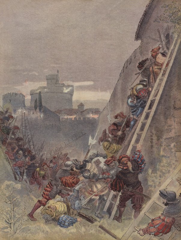 Bourbon kuolee Rooman hyökkäyksessä 6. toukokuuta 1527. tekijältä Albert Robida