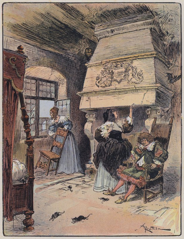 Kuvitus Le Capitaine Bellormeaulle, jonka on kuvittanut A Robida (väri litho) tekijältä Albert Robida